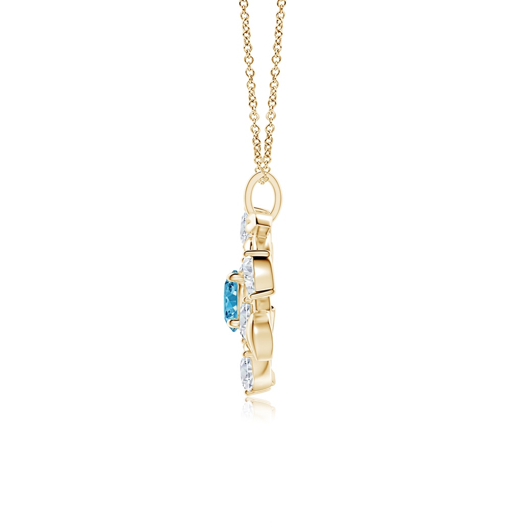 6mm AAAA Fancy Intense Blue and White Diamond Olive Branch Pendant in Yellow Gold - side 199