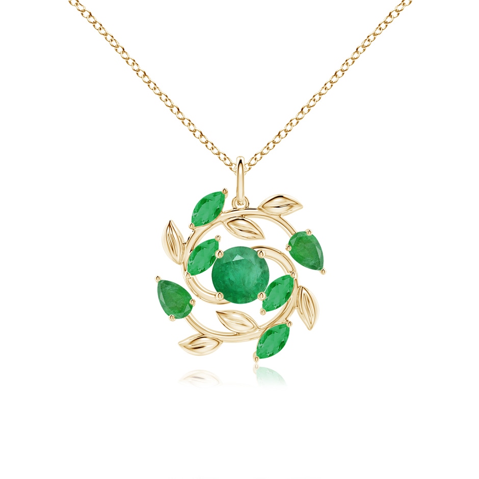 6mm A Round and Marquise Emerald Olive Branch Pendant in 18K Yellow Gold 