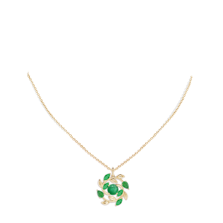 6mm A Round and Marquise Emerald Olive Branch Pendant in 18K Yellow Gold pen