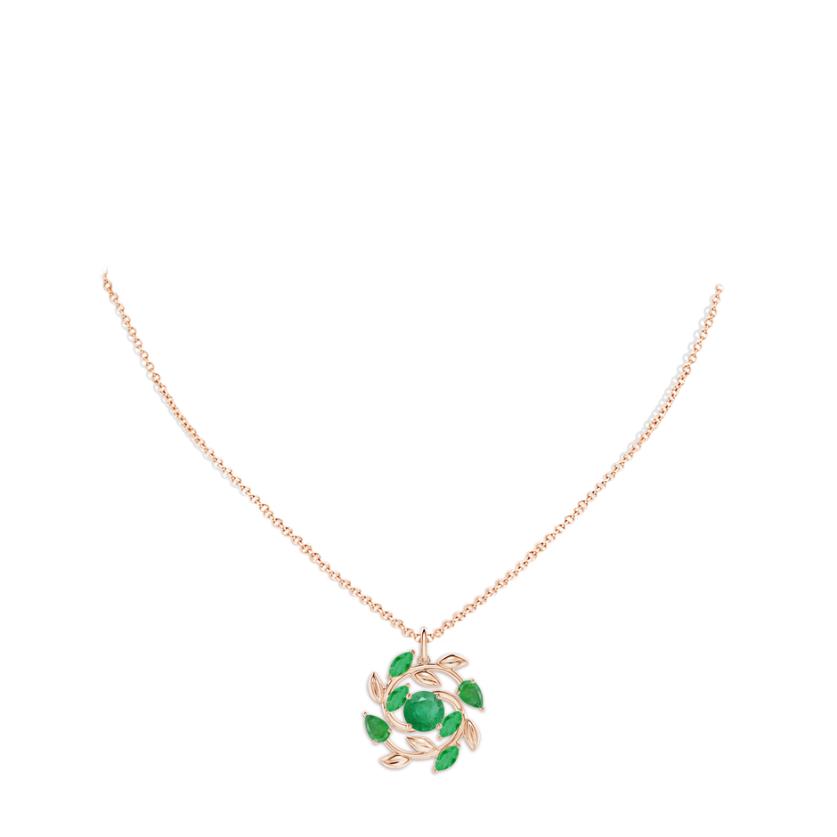 6mm A Round and Marquise Emerald Olive Branch Pendant in Rose Gold pen