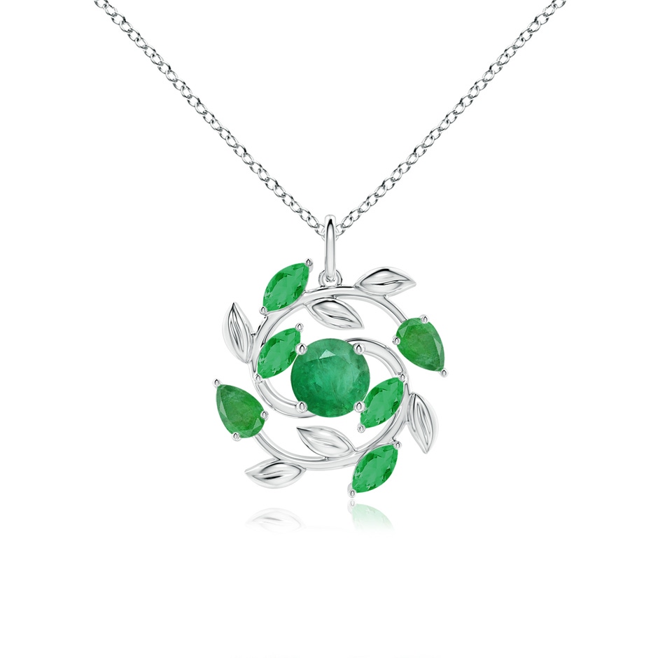 6mm A Round and Marquise Emerald Olive Branch Pendant in White Gold 