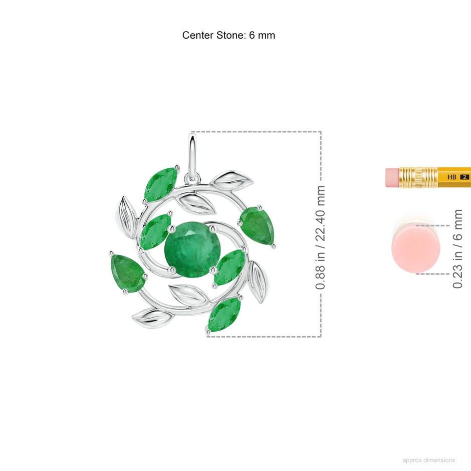 6mm A Round and Marquise Emerald Olive Branch Pendant in White Gold ruler