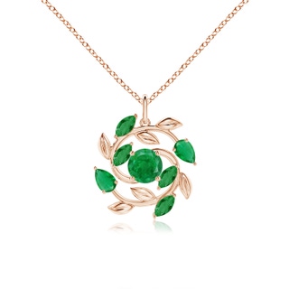 6mm AA Round and Marquise Emerald Olive Branch Pendant in 9K Rose Gold