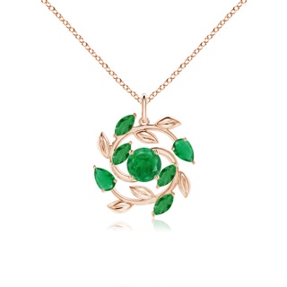 6mm AA Round and Marquise Emerald Olive Branch Pendant in Rose Gold