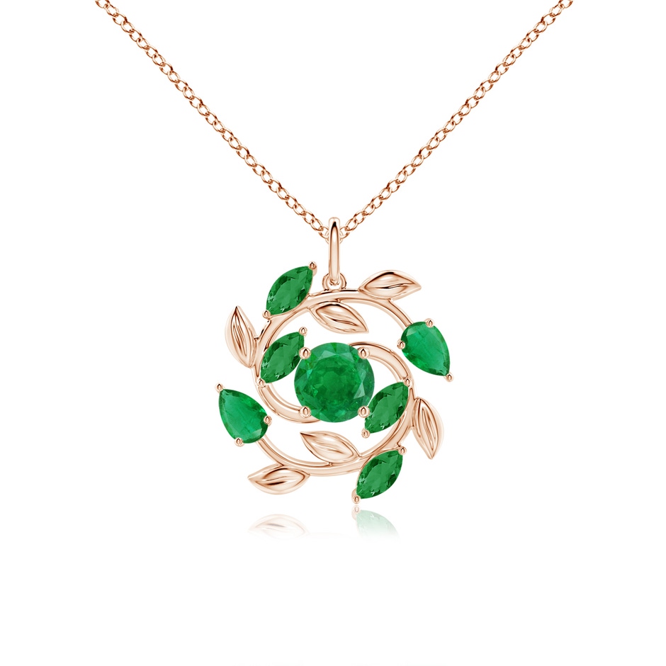 6mm AA Round and Marquise Emerald Olive Branch Pendant in Rose Gold 