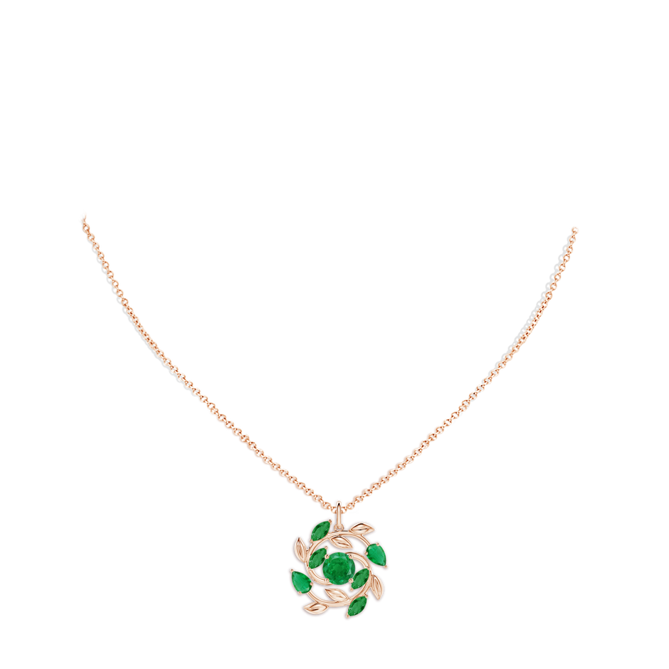 6mm AA Round and Marquise Emerald Olive Branch Pendant in Rose Gold pen