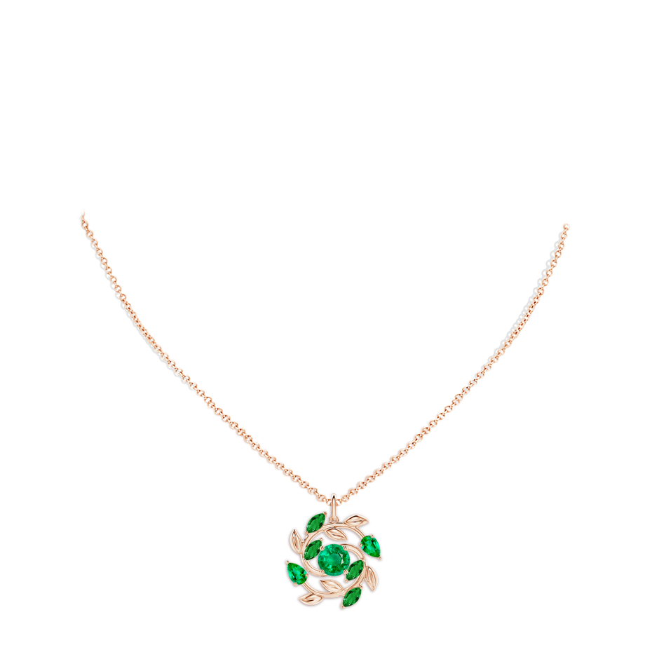 6mm AAA Round and Marquise Emerald Olive Branch Pendant in 9K Rose Gold pen