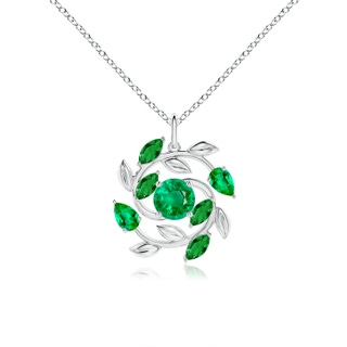 6mm AAA Round and Marquise Emerald Olive Branch Pendant in P950 Platinum