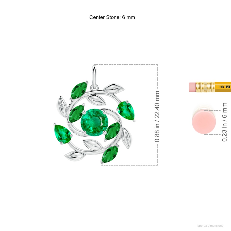 6mm AAA Round and Marquise Emerald Olive Branch Pendant in P950 Platinum ruler