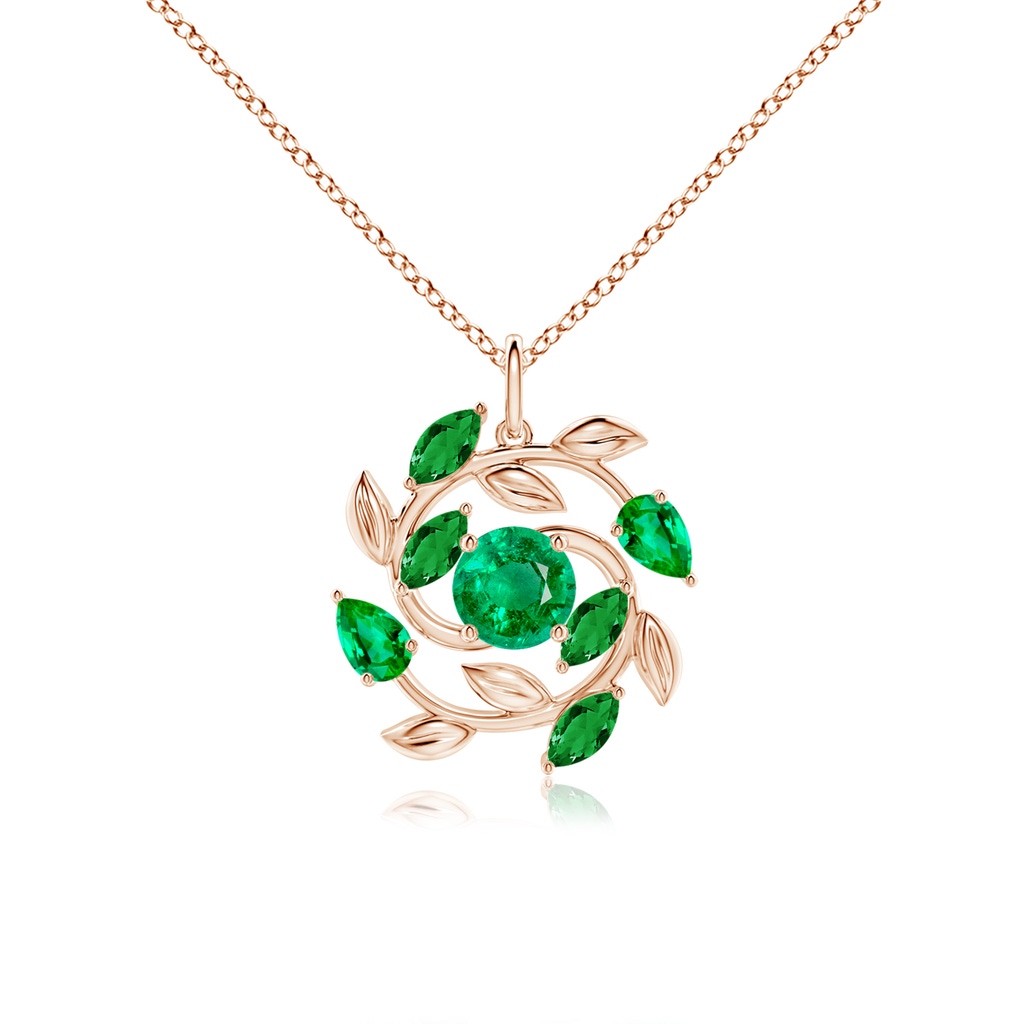 6mm AAA Round and Marquise Emerald Olive Branch Pendant in Rose Gold