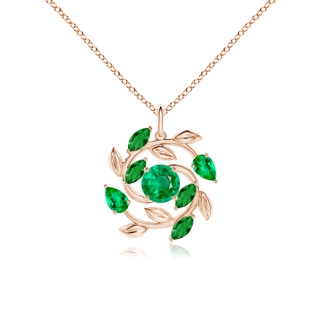 6mm AAA Round and Marquise Emerald Olive Branch Pendant in Rose Gold