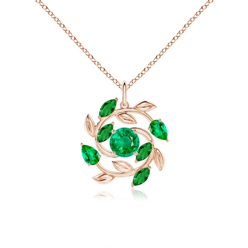 6mm AAA Round and Marquise Emerald Olive Branch Pendant in Rose Gold 