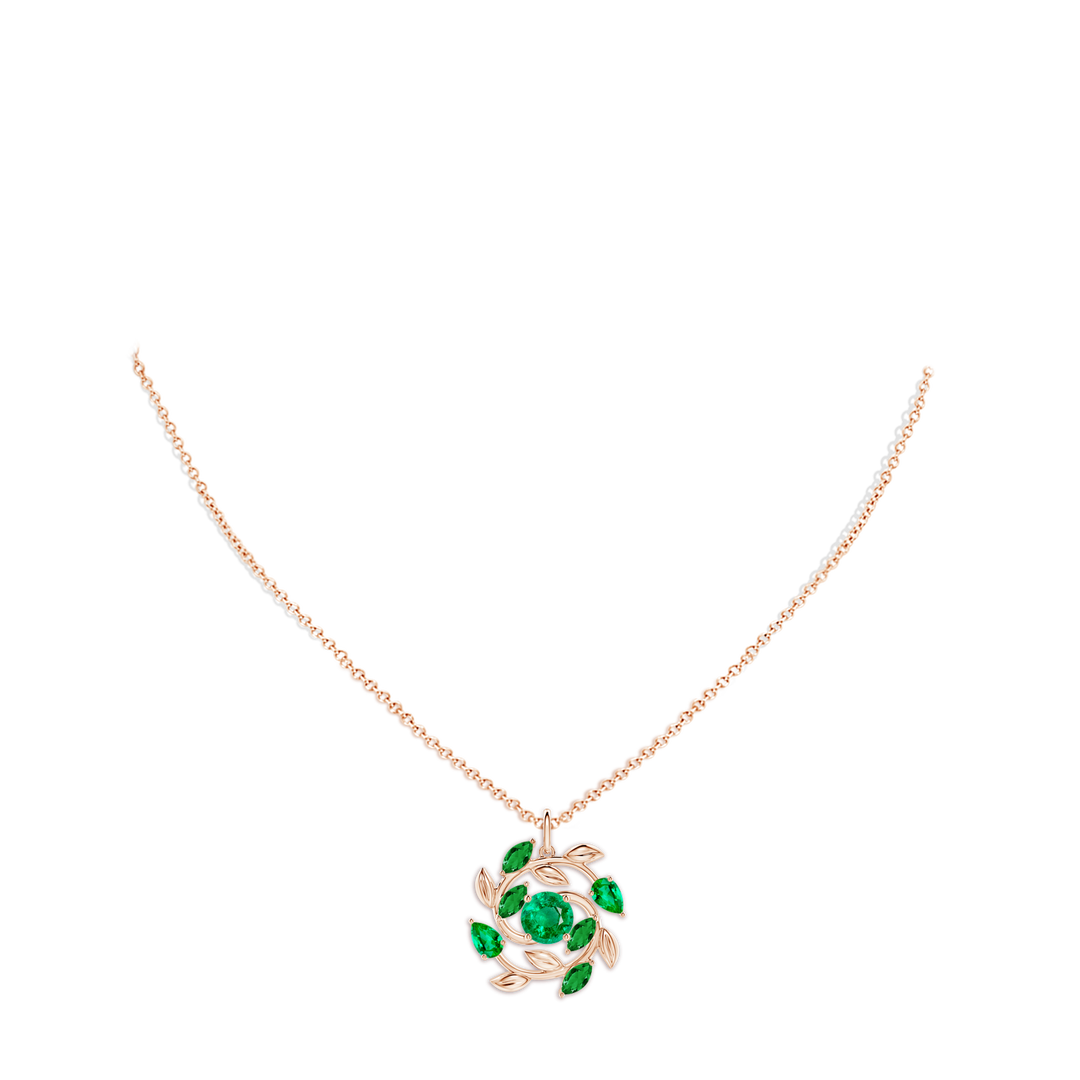 6mm AAA Round and Marquise Emerald Olive Branch Pendant in Rose Gold - body_neck