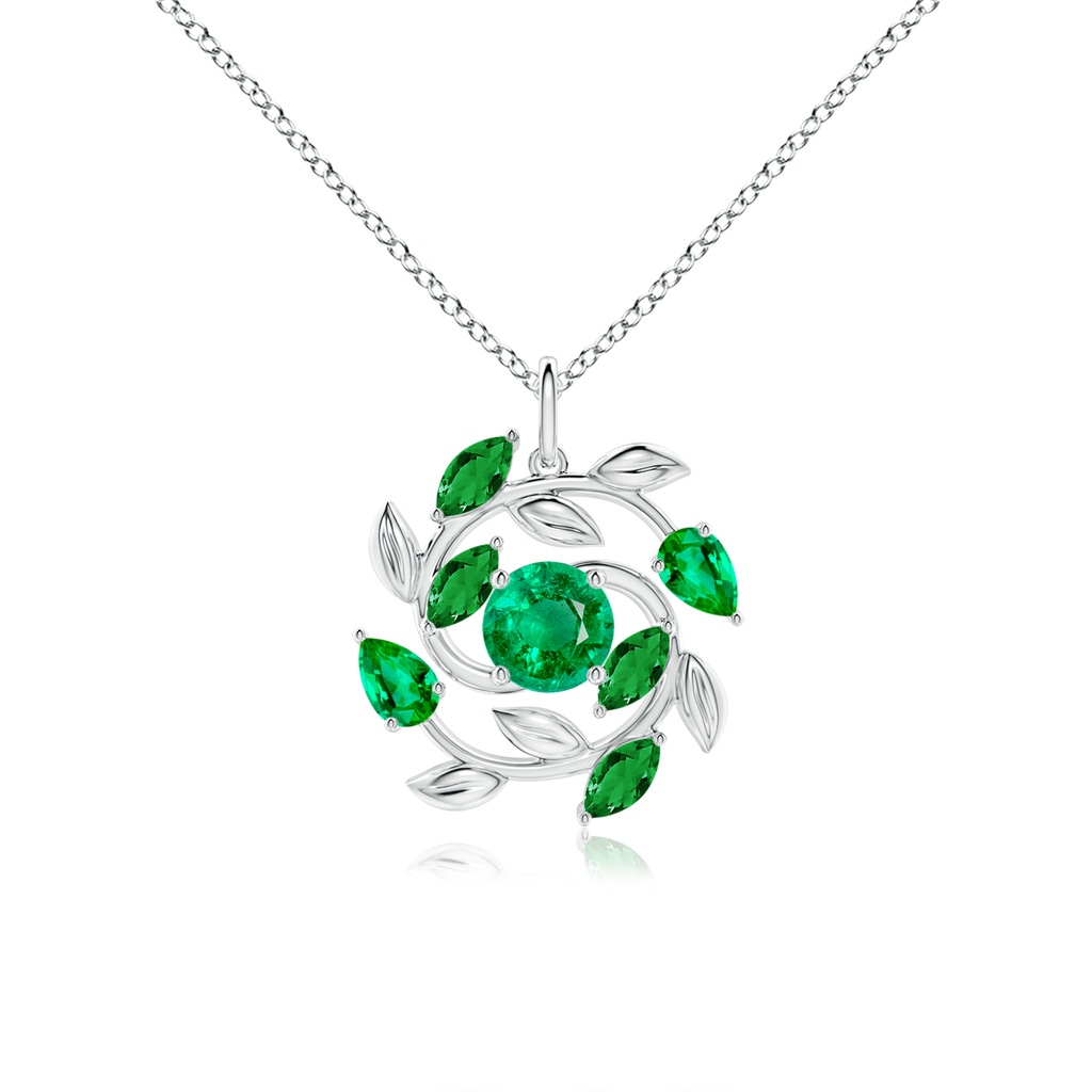 6mm AAA Round and Marquise Emerald Olive Branch Pendant in White Gold