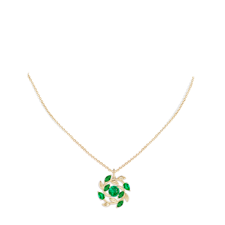 6mm AAA Round and Marquise Emerald Olive Branch Pendant in Yellow Gold pen