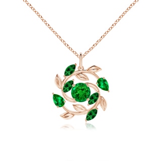 6mm AAAA Round and Marquise Emerald Olive Branch Pendant in 18K Rose Gold