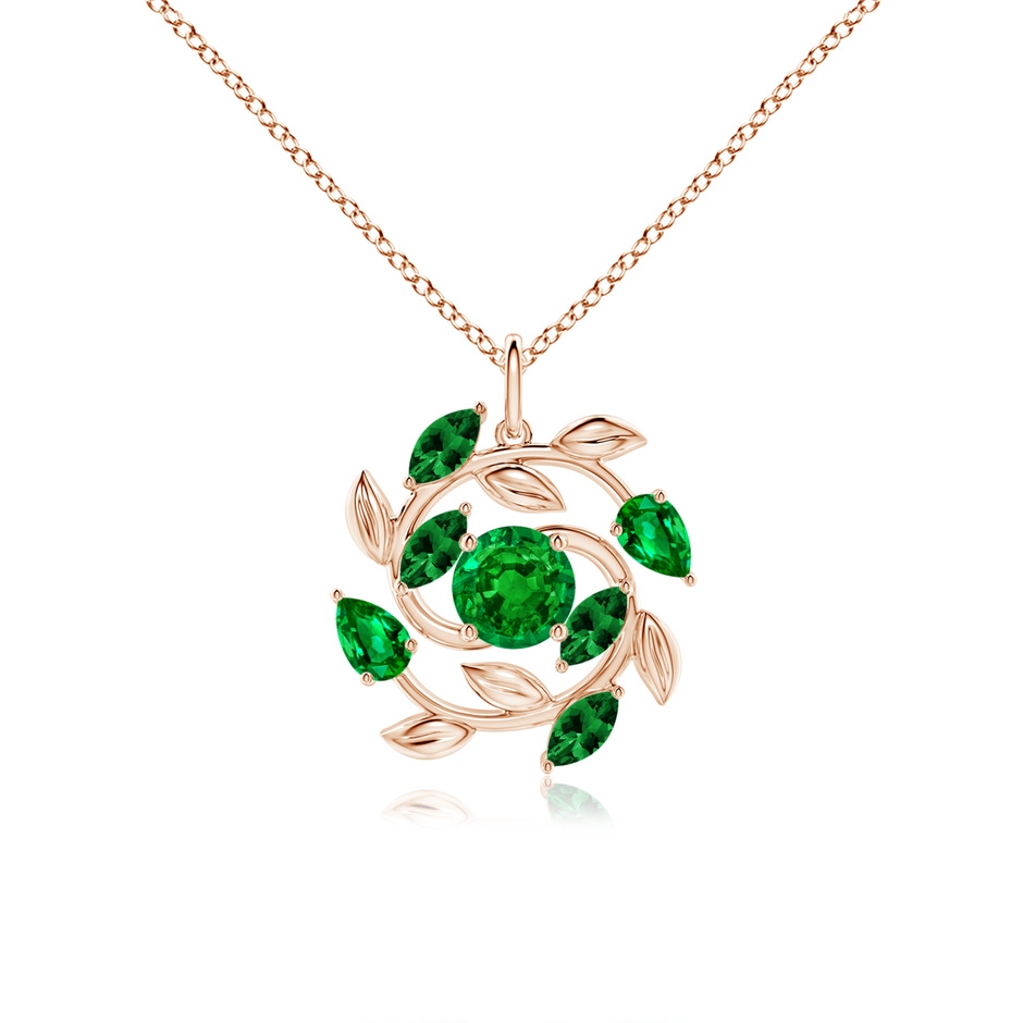 6mm AAAA Round and Marquise Emerald Olive Branch Pendant in 9K Rose Gold 