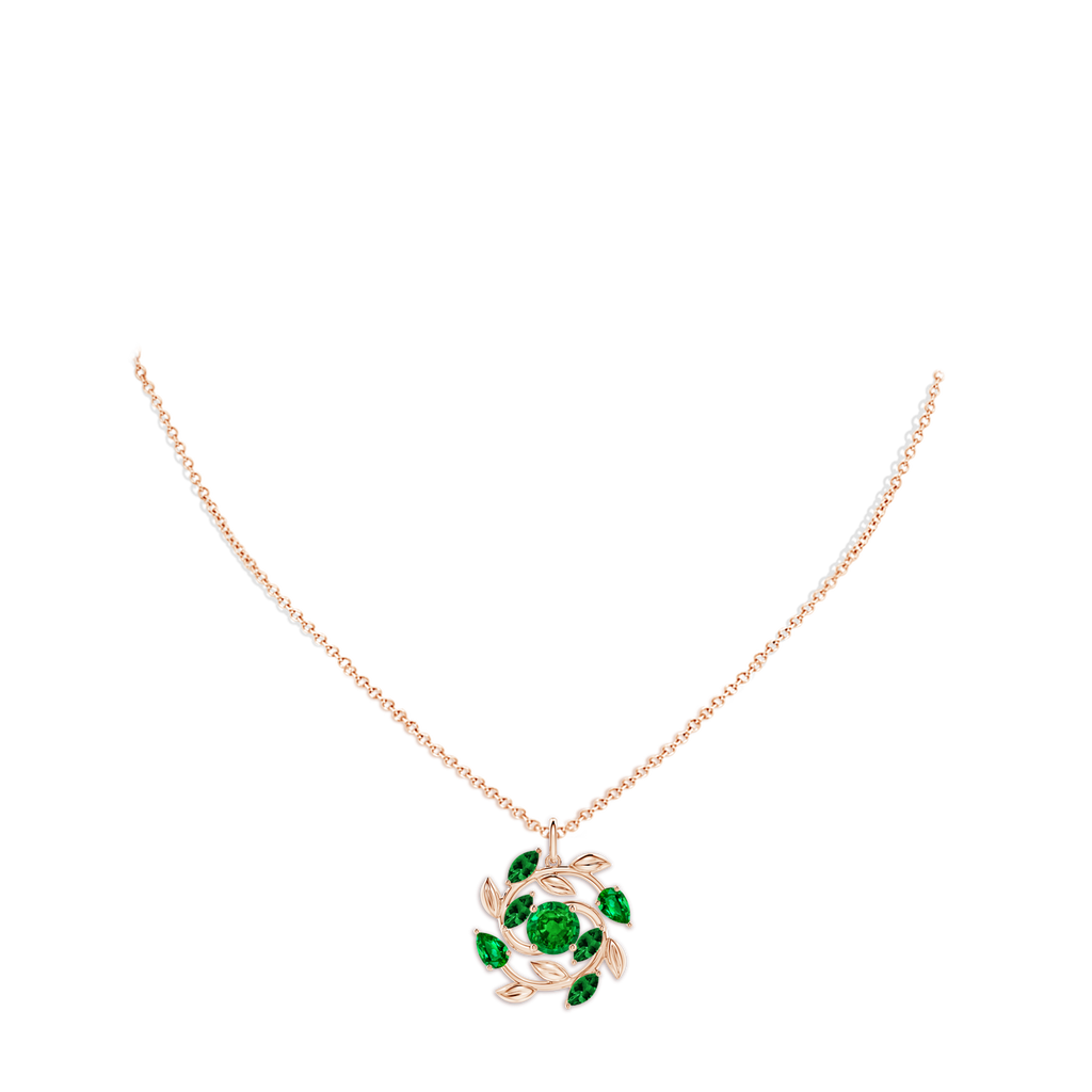 6mm AAAA Round and Marquise Emerald Olive Branch Pendant in 9K Rose Gold pen