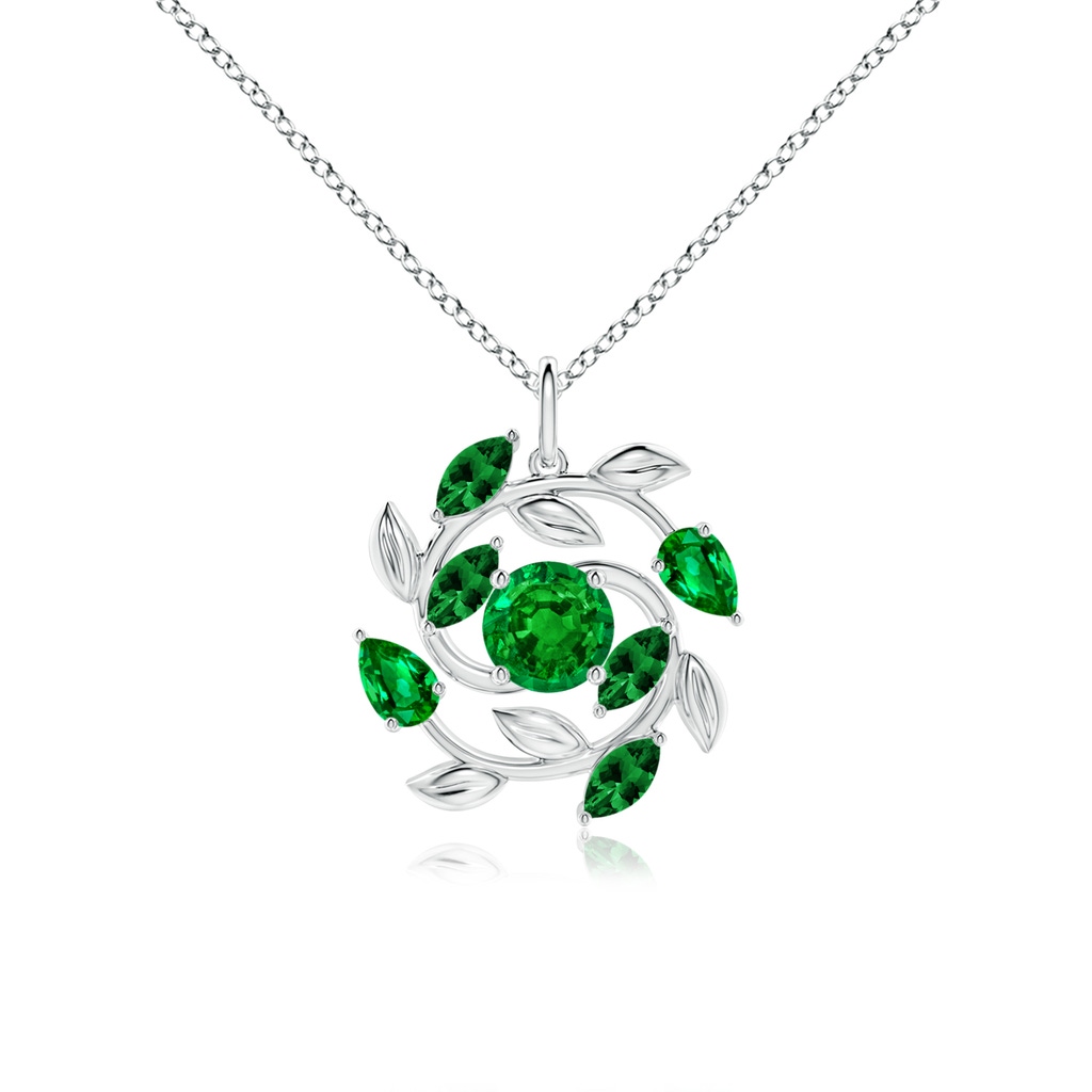 6mm AAAA Round and Marquise Emerald Olive Branch Pendant in P950 Platinum