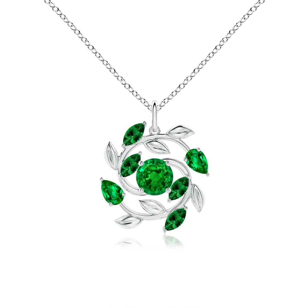 6mm AAAA Round and Marquise Emerald Olive Branch Pendant in White Gold
