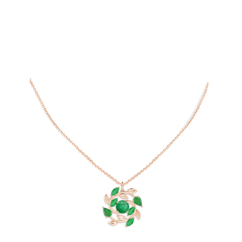 7mm A Round and Marquise Emerald Olive Branch Pendant in Rose Gold pen