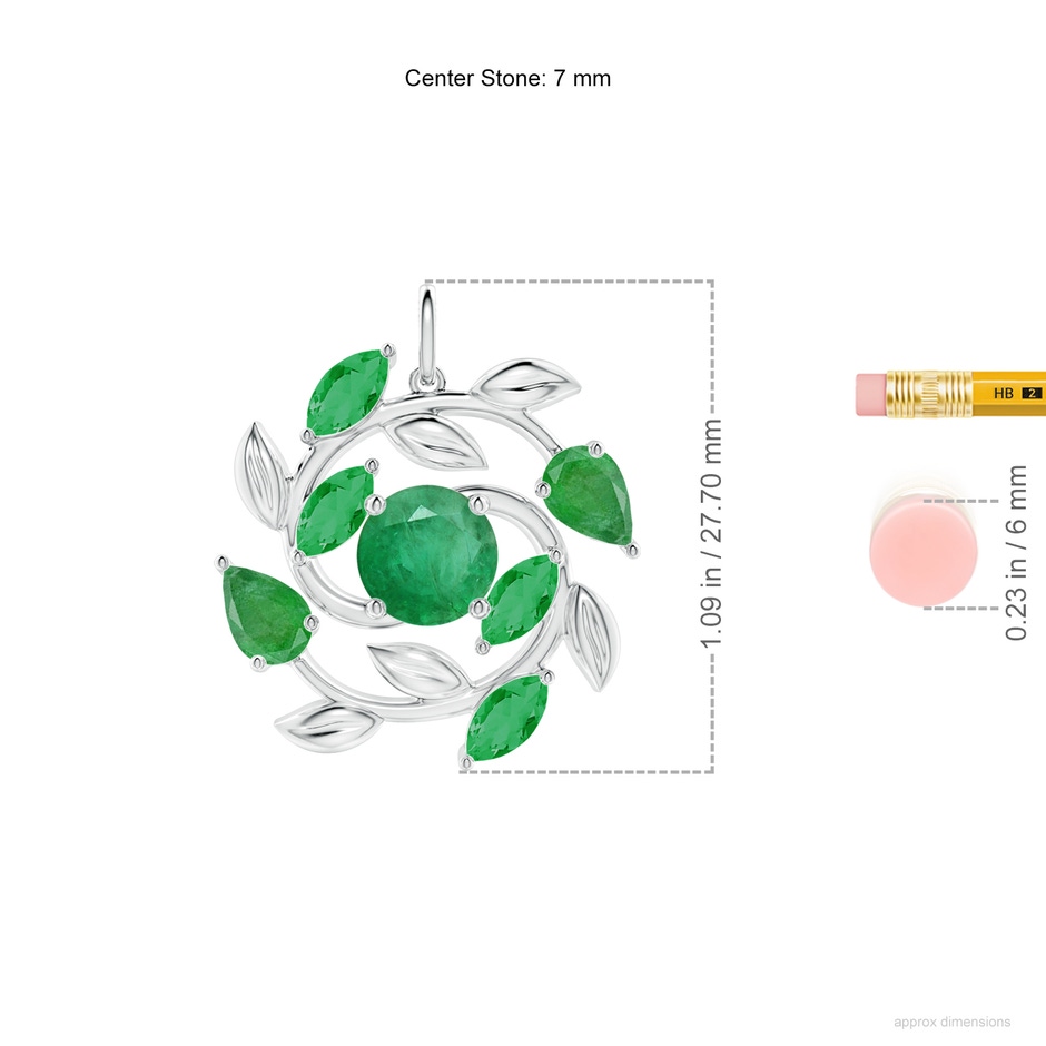 7mm A Round and Marquise Emerald Olive Branch Pendant in White Gold ruler