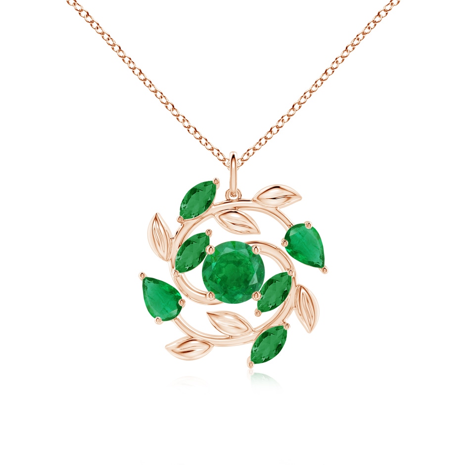 7mm AA Round and Marquise Emerald Olive Branch Pendant in Rose Gold 