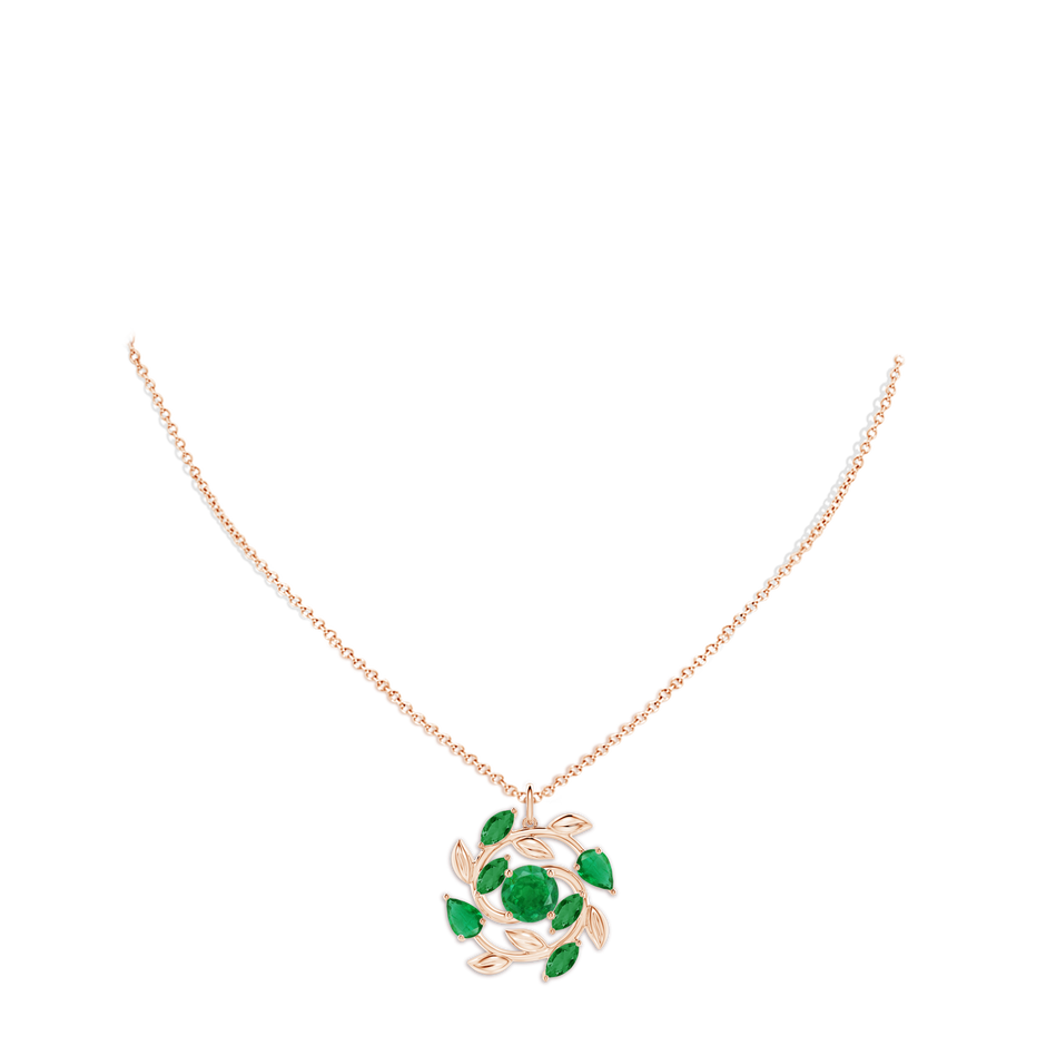 7mm AA Round and Marquise Emerald Olive Branch Pendant in Rose Gold pen