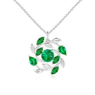 7mm AAA Round and Marquise Emerald Olive Branch Pendant in P950 Platinum
