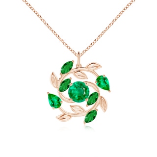 7mm AAA Round and Marquise Emerald Olive Branch Pendant in Rose Gold