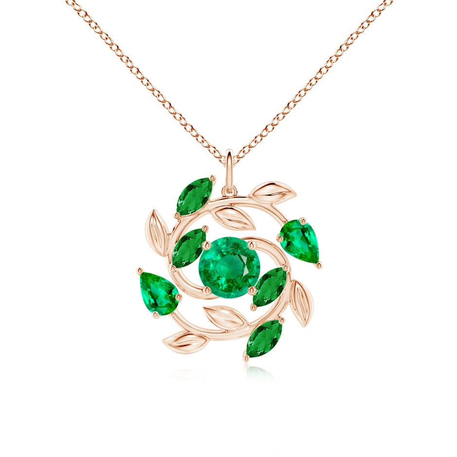 7mm AAA Round and Marquise Emerald Olive Branch Pendant in Rose Gold 