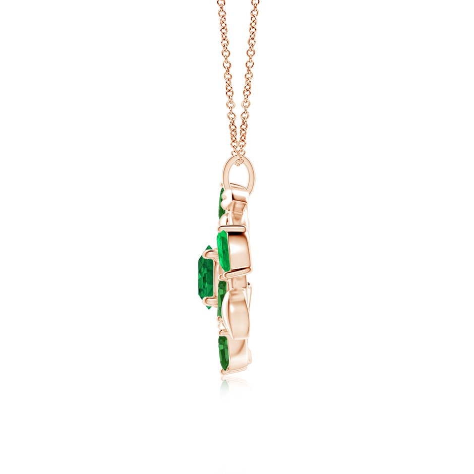 7mm AAA Round and Marquise Emerald Olive Branch Pendant in Rose Gold side 199