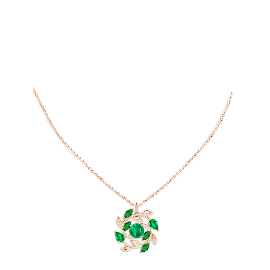 7mm AAA Round and Marquise Emerald Olive Branch Pendant in Rose Gold pen