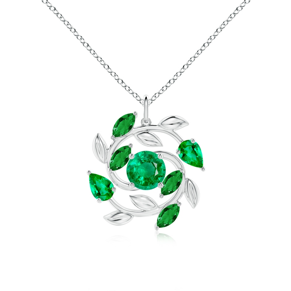 7mm AAA Round and Marquise Emerald Olive Branch Pendant in White Gold 