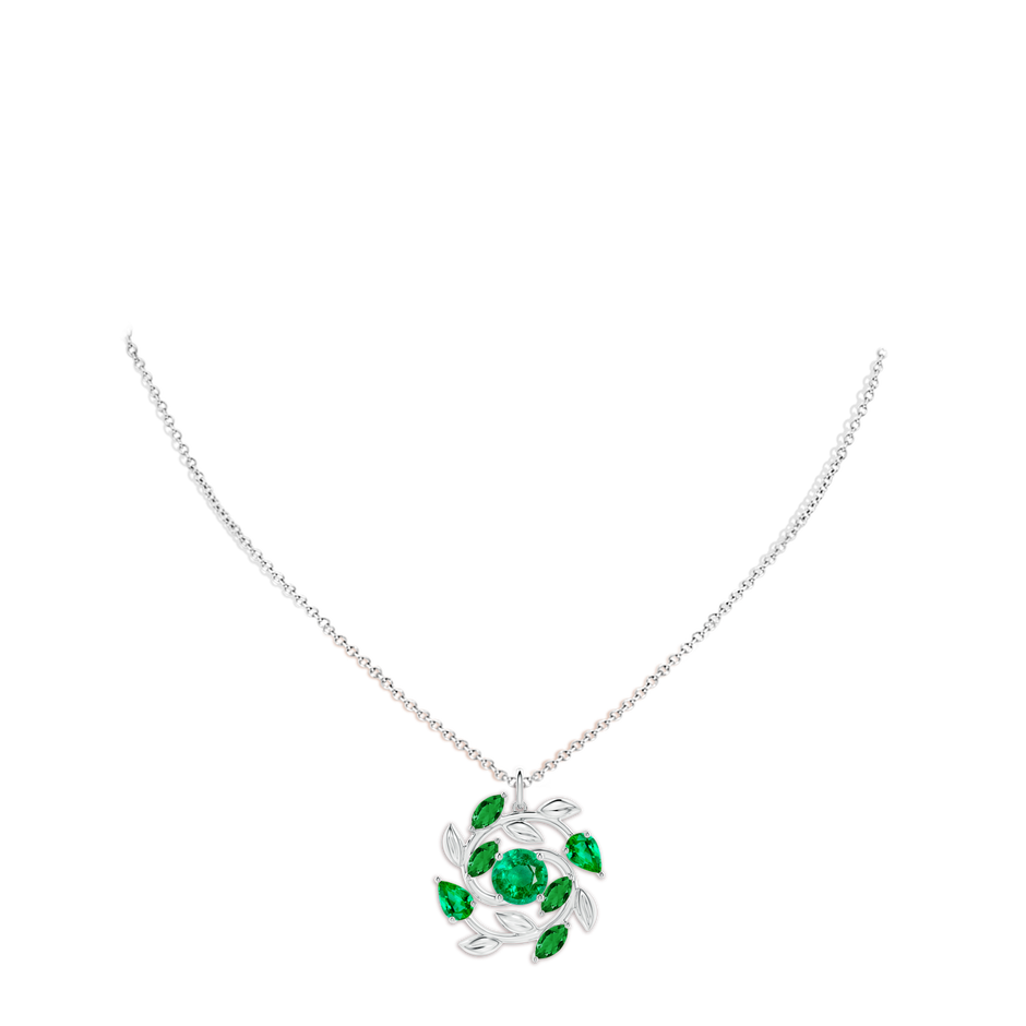 7mm AAA Round and Marquise Emerald Olive Branch Pendant in White Gold pen