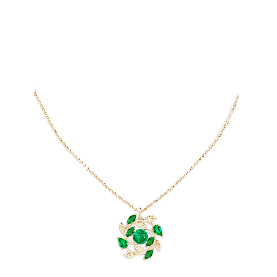 7mm AAA Round and Marquise Emerald Olive Branch Pendant in Yellow Gold pen