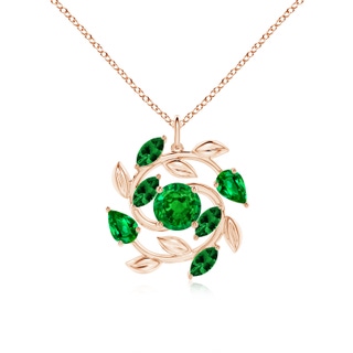 7mm AAAA Round and Marquise Emerald Olive Branch Pendant in 18K Rose Gold