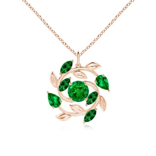 7mm AAAA Round and Marquise Emerald Olive Branch Pendant in 9K Rose Gold