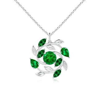 7mm AAAA Round and Marquise Emerald Olive Branch Pendant in P950 Platinum