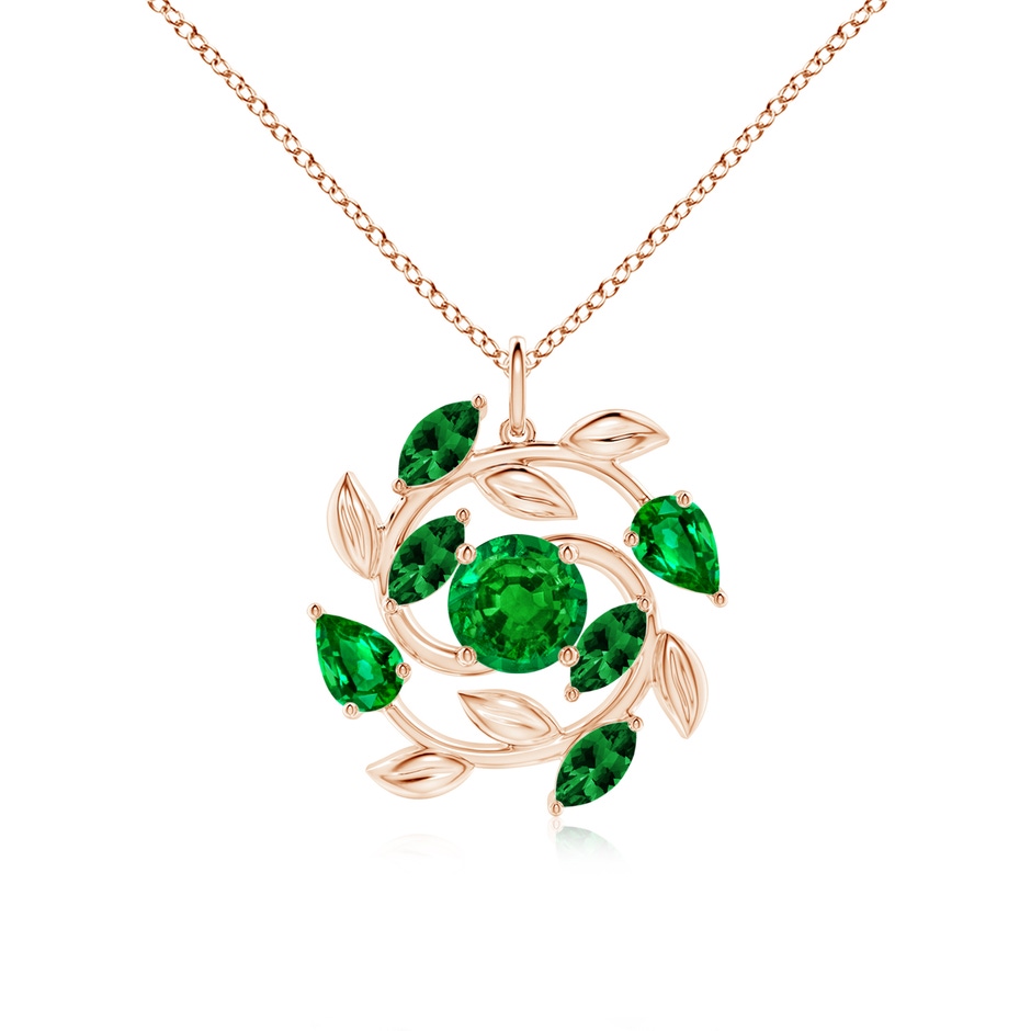 7mm AAAA Round and Marquise Emerald Olive Branch Pendant in Rose Gold 