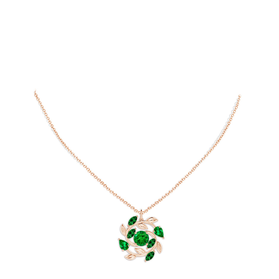 7mm AAAA Round and Marquise Emerald Olive Branch Pendant in Rose Gold pen