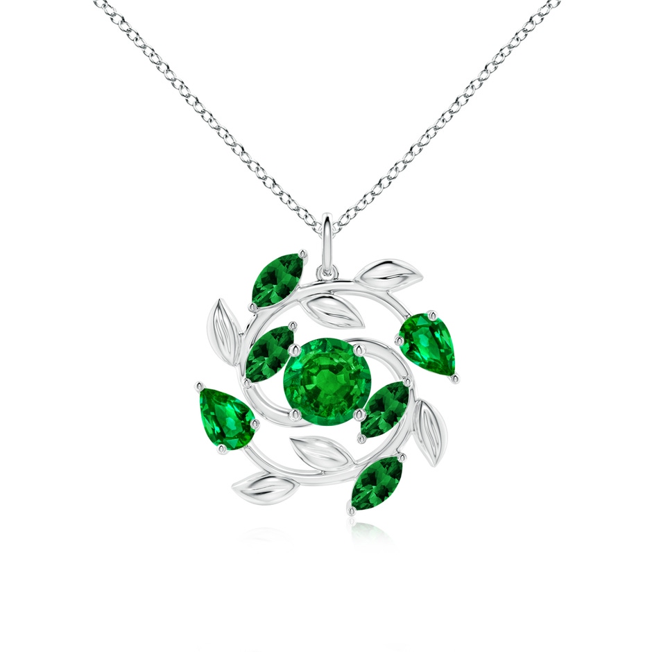 7mm AAAA Round and Marquise Emerald Olive Branch Pendant in White Gold 