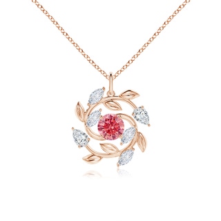 6mm AAAA Fancy Intense Pink and White Diamond Olive Branch Pendant in 18K Rose Gold