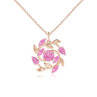 6mm A Round and Marquise Pink Sapphire Olive Branch Pendant in Rose Gold