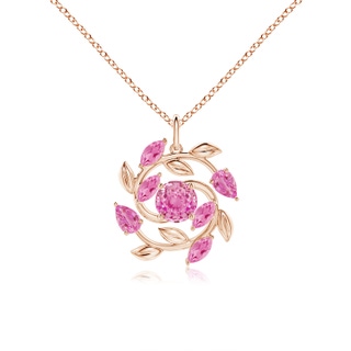 6mm AA Round and Marquise Pink Sapphire Olive Branch Pendant in Rose Gold