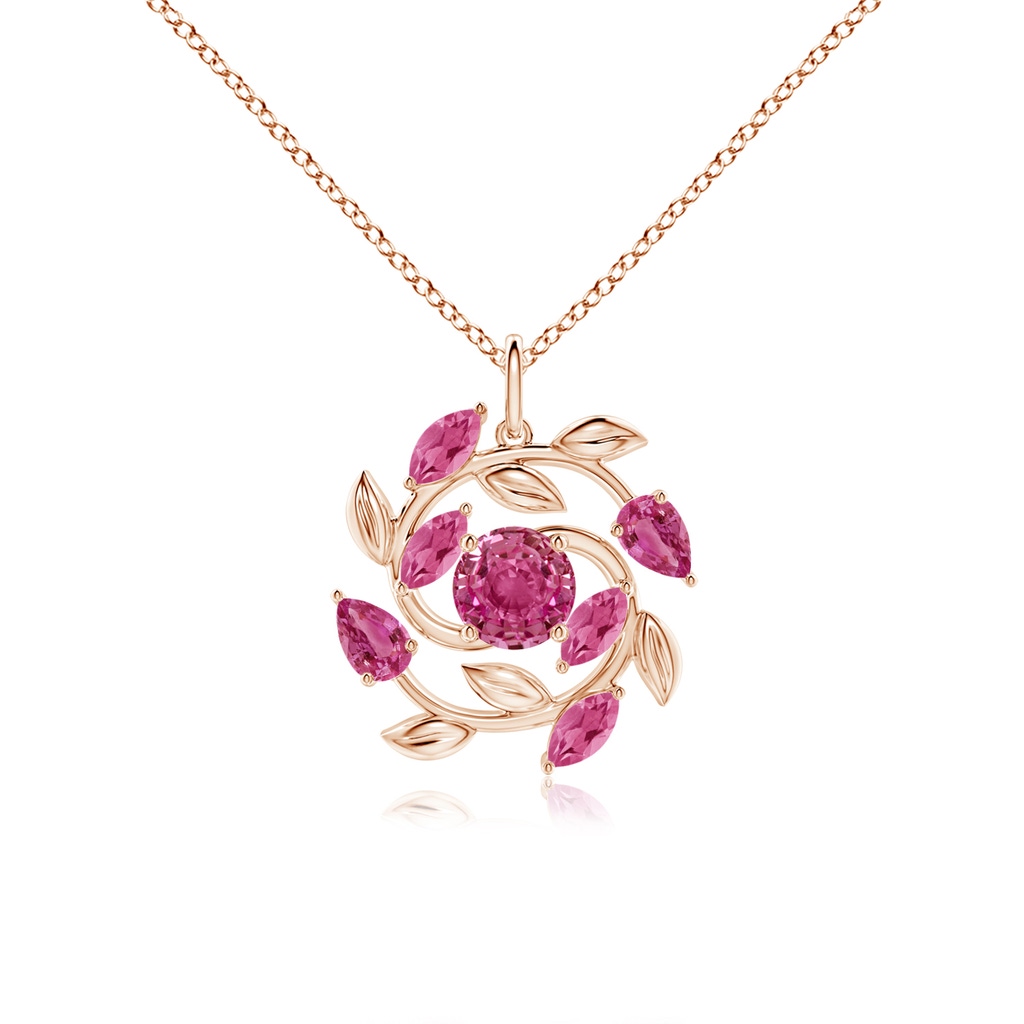 6mm AAAA Round and Marquise Pink Sapphire Olive Branch Pendant in Rose Gold