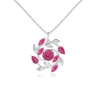 6mm AAAA Round and Marquise Pink Sapphire Olive Branch Pendant in White Gold