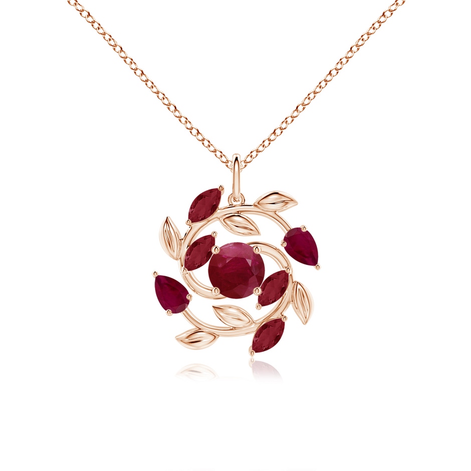 6mm A Round and Marquise Ruby Olive Branch Pendant in Rose Gold 