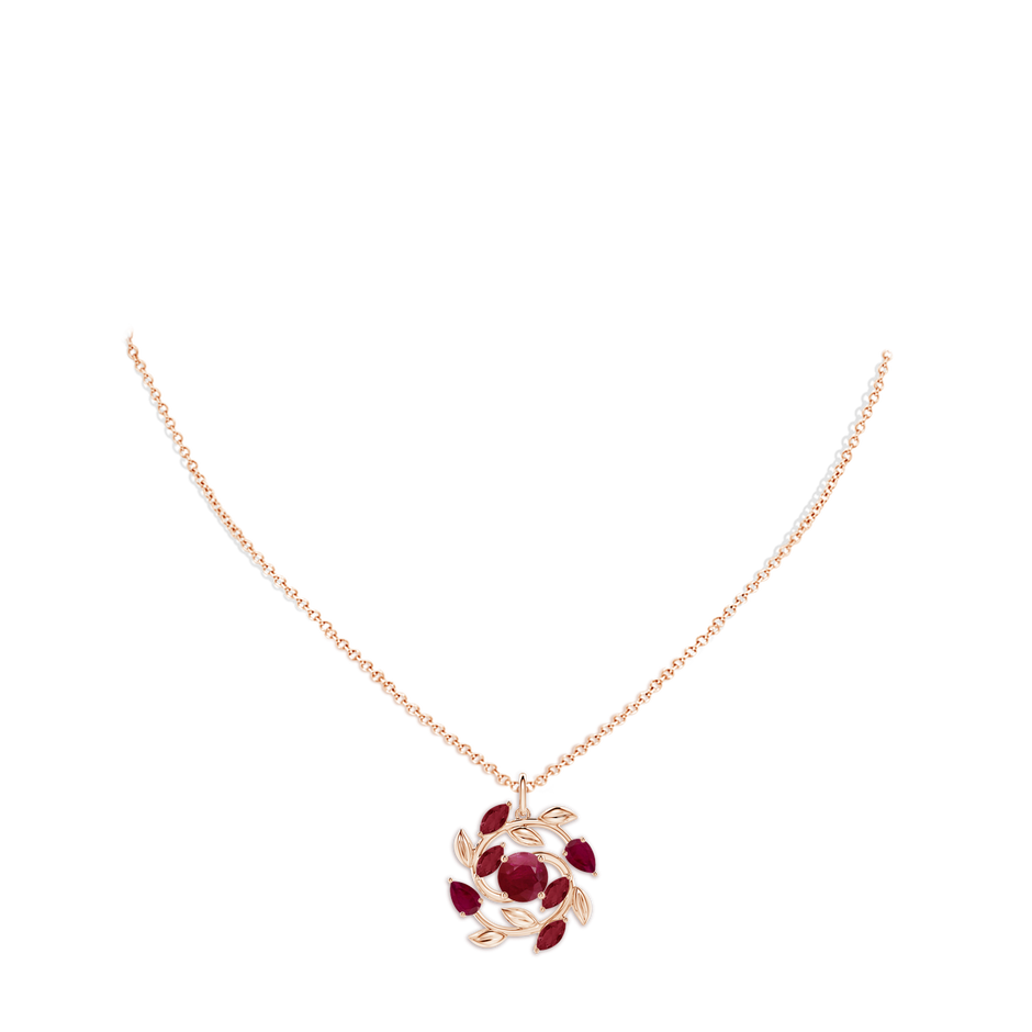 6mm A Round and Marquise Ruby Olive Branch Pendant in Rose Gold pen