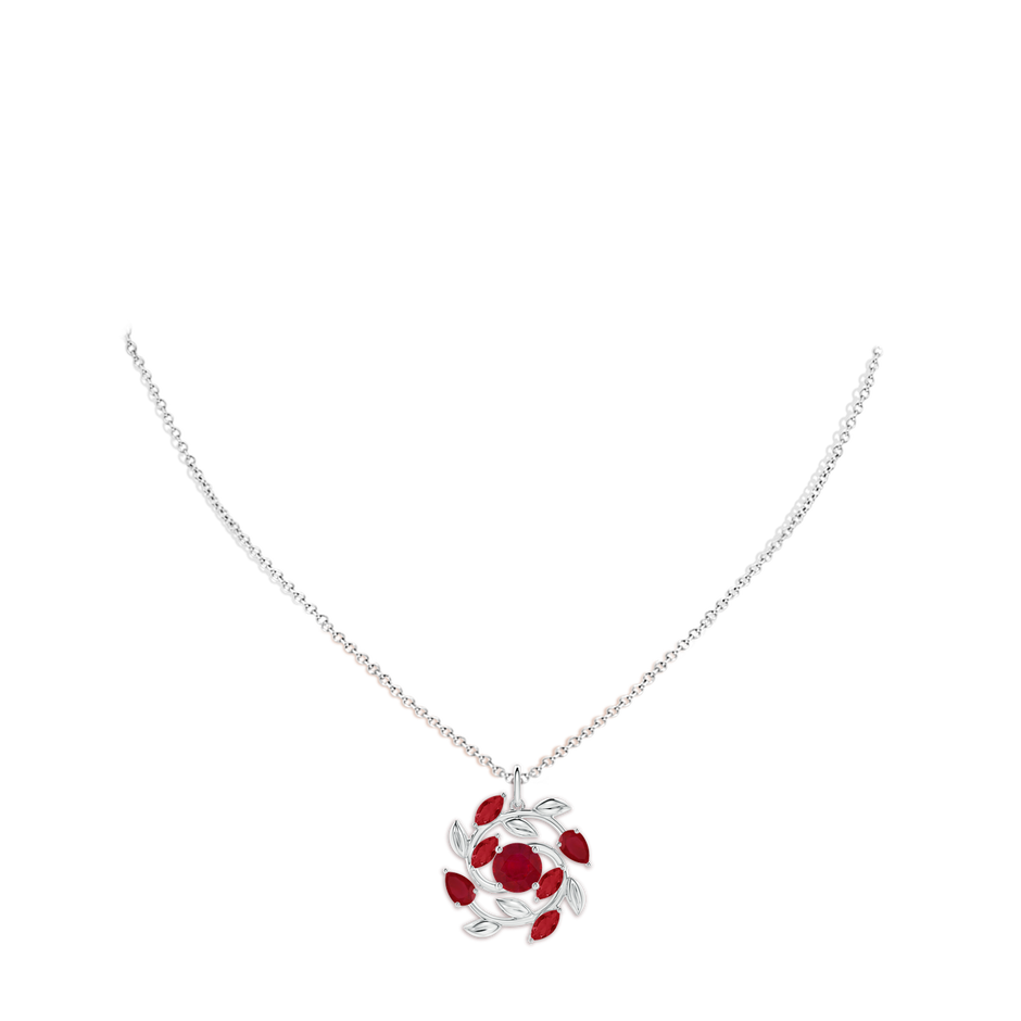 6mm AA Round and Marquise Ruby Olive Branch Pendant in White Gold pen